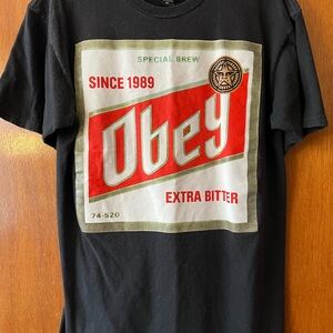 Obey Black Beer Label T Shirt